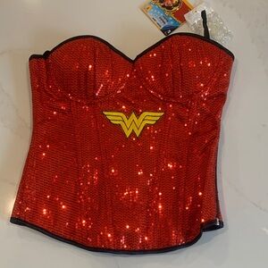 Wonder Woman Red Sequin String and Zip Bustier Top BNWT Medium